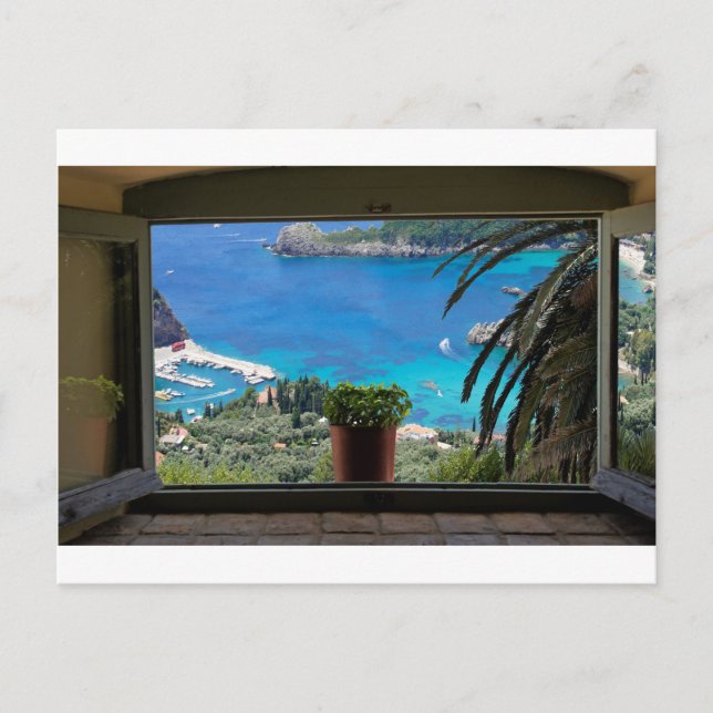 Fenster zu grüßen postkarte (Vorderseite)
