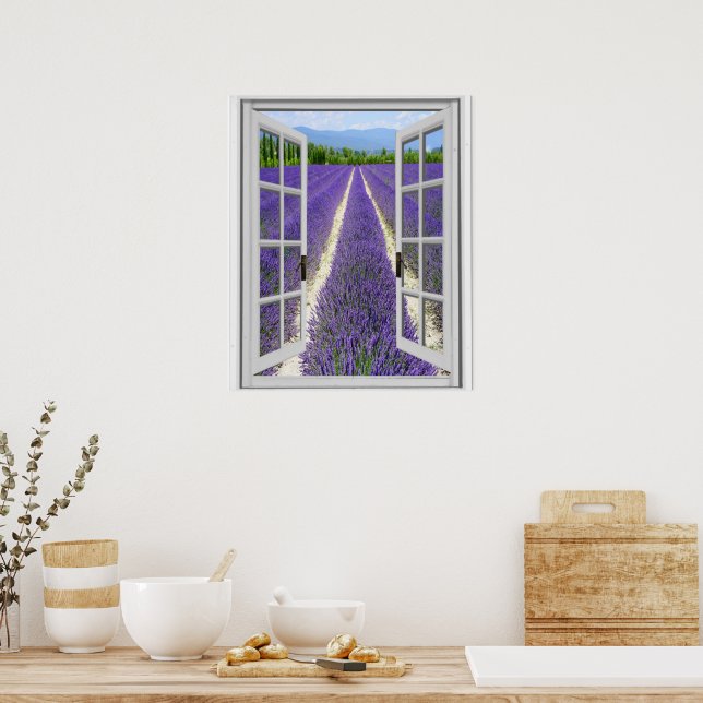 Fenster zum Fake Lavendelfeld Poster (Küche)