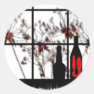 Fensterbrett mit roter Blume Runder Aufkleber