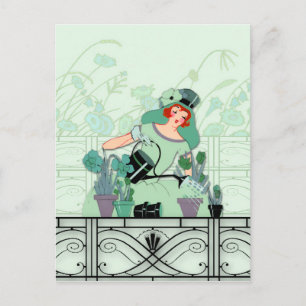 FENSTERGARTEN, ART DÉCO-DAME: MEERESGRÜN POSTKARTE