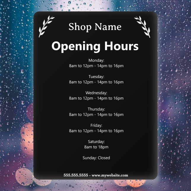 Fensterheber für Schwarzgeschäftseröffnungszeiten Fensteraufkleber (Black Business Opening Hours Window Cling)