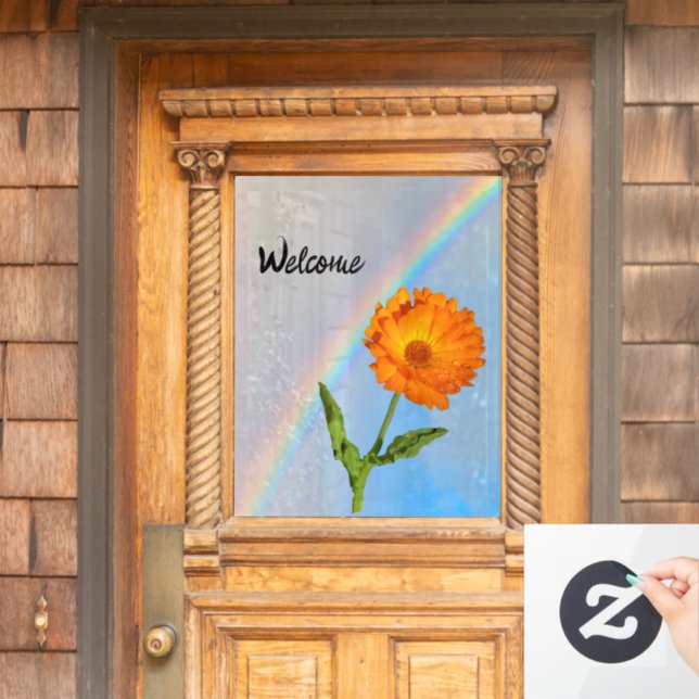 Fensterklammer - Regenbogen und Blume Fensteraufkleber (Haustür)
