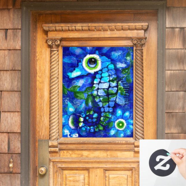 Fensterklammer Whimsical Big-Eyes Seepferd Art Blu Fensteraufkleber (Haustür)