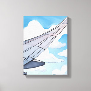 Fensterplatz   Flugzeug Flügel Himmel Aquarell Rei Leinwanddruck