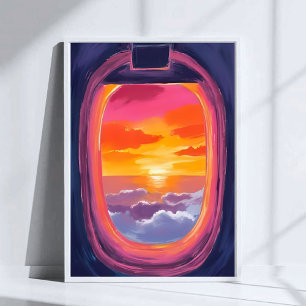 Fensterplatz Sonnenuntergang Flugzeug Reise Gemäld Poster