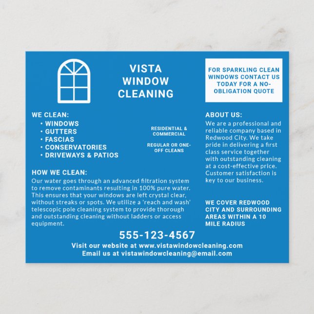 Fensterreinigung Angeschobene blaue Werbung Flyer (Vorne)
