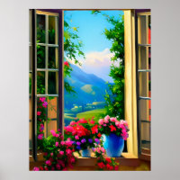 Fensterszenen Art Mountain Blume 18x24 Poster