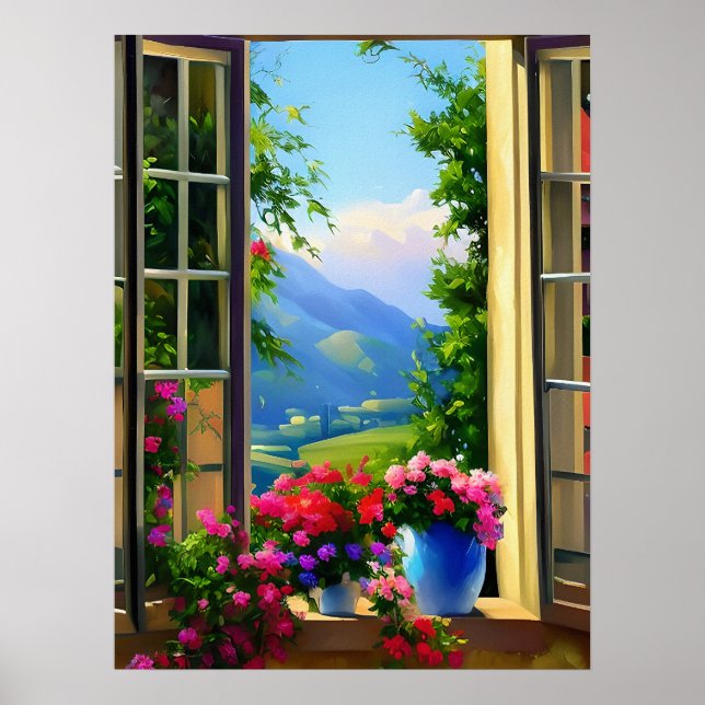 Fensterszenen Art Mountain Blume 18x24 Poster (Vorne)