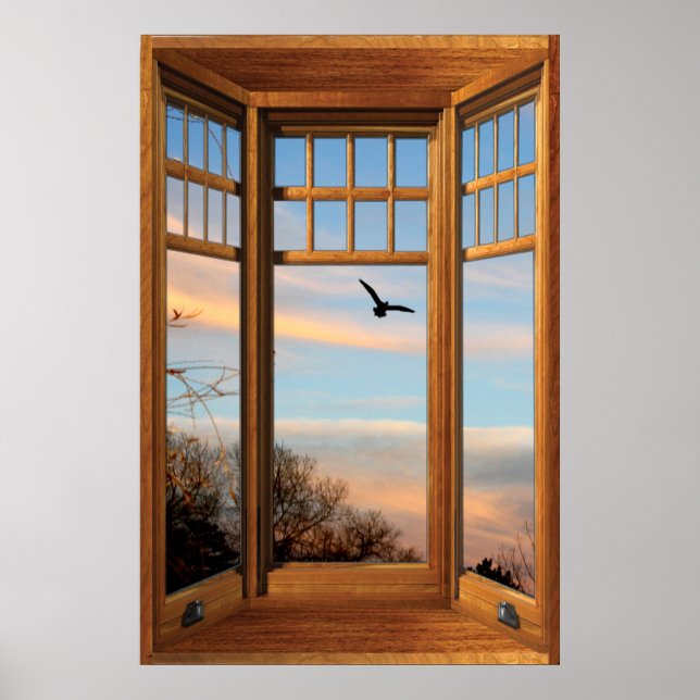 Fenstertäuschung in der Holzbucht - Land mit flieg Poster (Vorne)