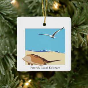 Fenwick Island, DE Horseshoe Crab Sea Gull Beach Keramikornament