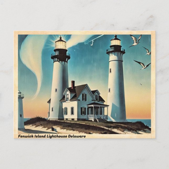 Fenwick Island Lighthouse Delaware Vintage Travel Postkarte (Vorderseite)