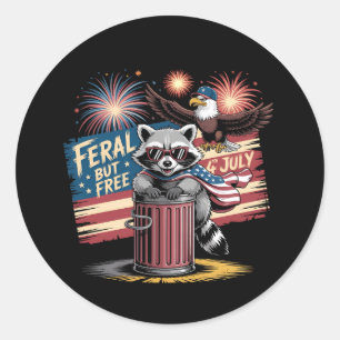 FERAL, ABER FREE RACOON 4. JULI USA RUNDER AUFKLEBER