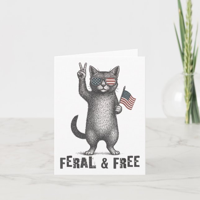 Feral & amp; Gratis Cat Funny 4. Juli Karte (Vorderseite)