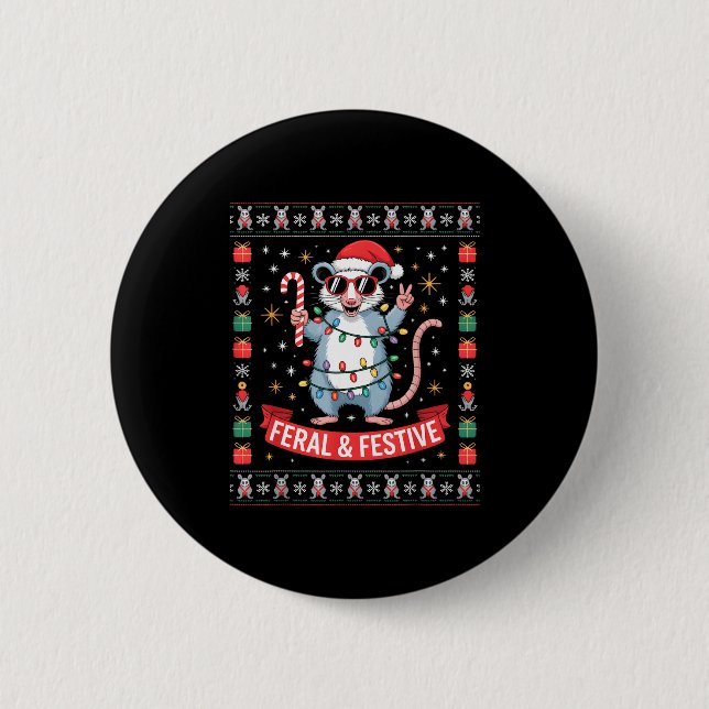 Feral And Festive Ossum Christmas Sweater  Button (Vorderseite)