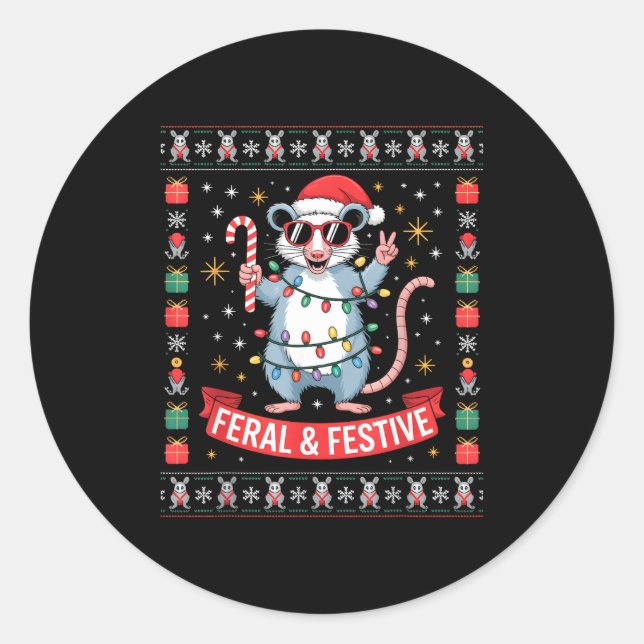 Feral And Festive Ossum Christmas Sweater  Runder Aufkleber (Vorderseite)