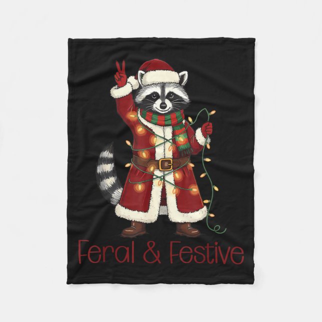 Feral And Festive Raccoon Funny Christmas  Fleecedecke (Vorderseite)