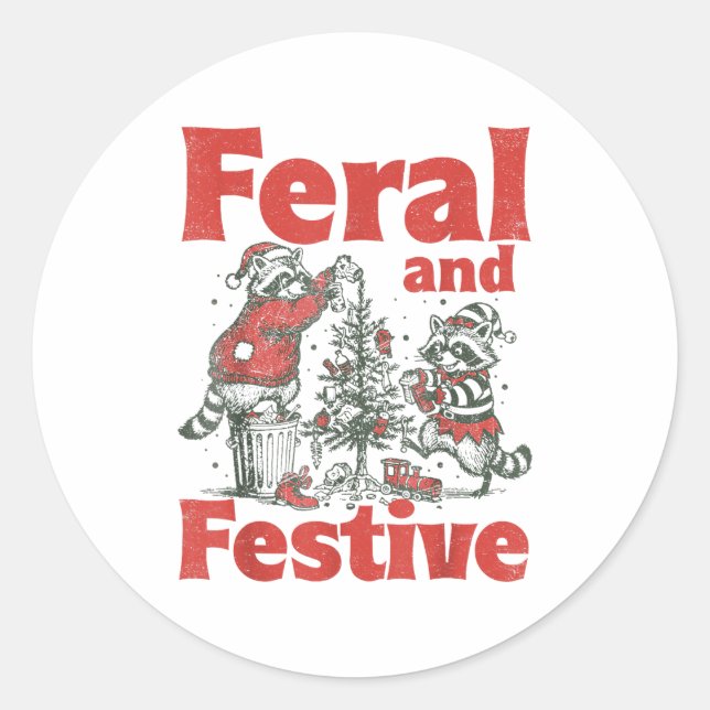 Feral And Festive Raccoon Santa Christmas Holiday  Runder Aufkleber (Vorderseite)