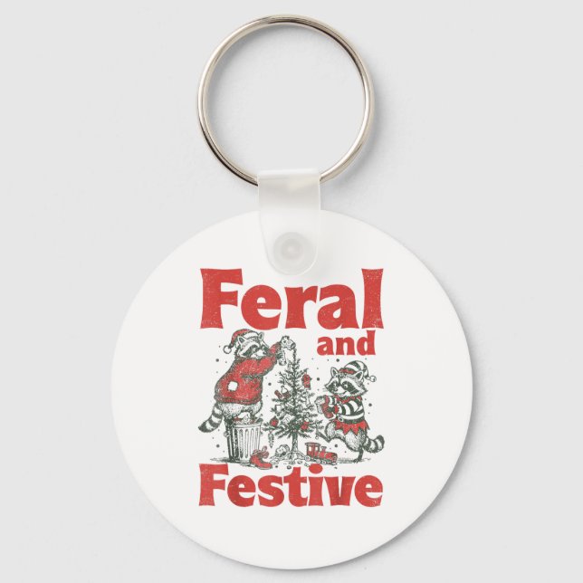Feral And Festive Raccoon Santa Christmas Holiday  Schlüsselanhänger (Vorderseite)