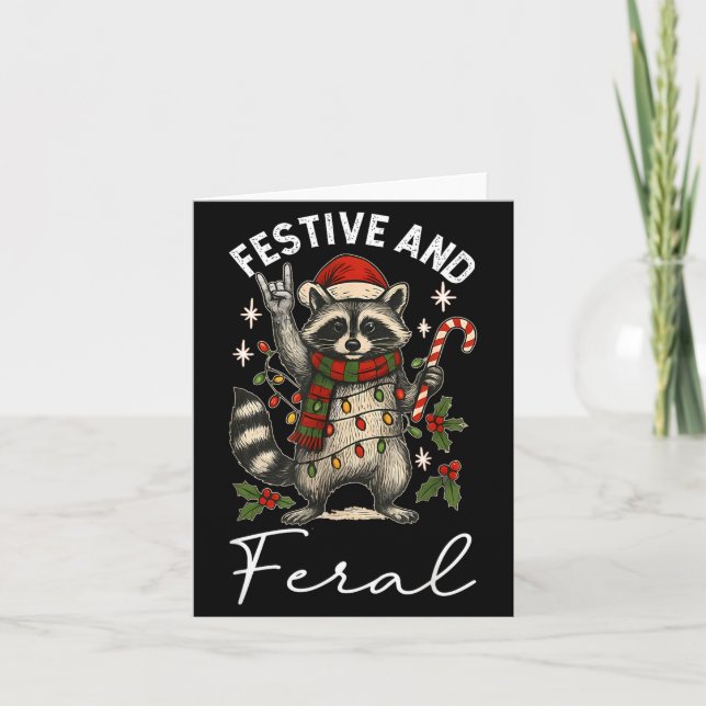 Feral And Festive Raccoon Santa Hat Christmas Ligh Karte (Vorderseite)