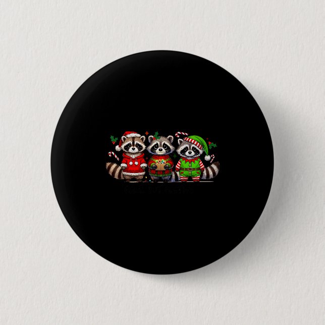 Feral But Festive Funny Christmas Cute Raccoon Elf Button (Vorderseite)