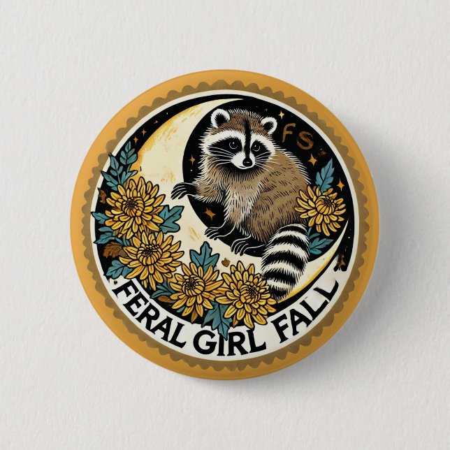 Feral Girl Fall Raccoon Button (Vorderseite)