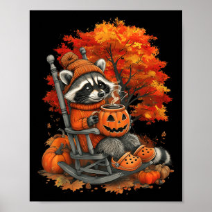 Feral Girl Fall Raccoon Halloween Pumpkin Raccoon Poster