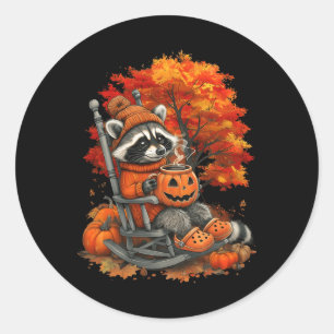 Feral Girl Fall Raccoon Halloween Pumpkin Raccoon Runder Aufkleber