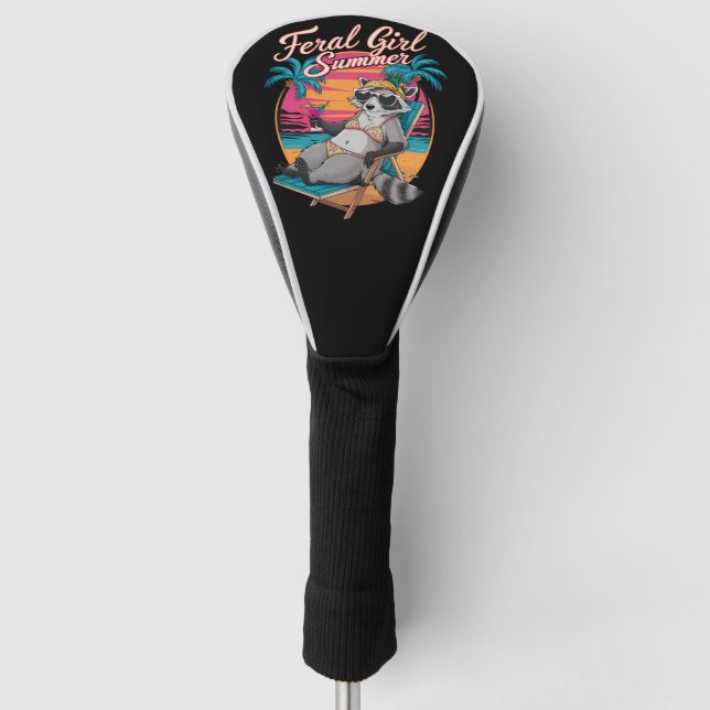 Feral Girl Summer Beach Funny Raccoon Golf Headcover (Vorderseite)