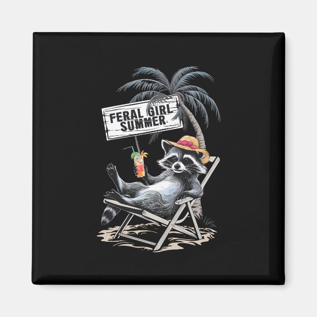 Feral Girl Summer Beach Funny Raccoon Magnet (Vorne)