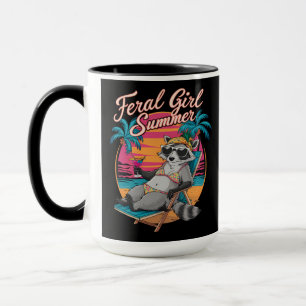 Feral Girl Summer Beach Funny Raccoon Tasse