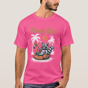 Feral Girl Summer Funny Meme Ferro Raccoon Beach V T-Shirt