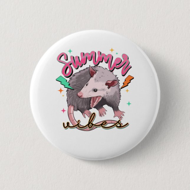 Feral Girl Summer Funny Opossum Button (Vorderseite)
