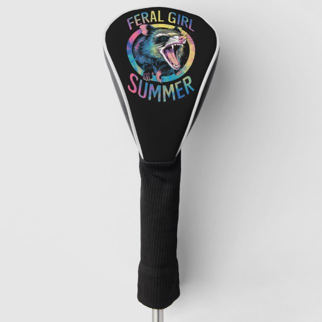 Feral Girl Summer Opossum Gefärbte Krawatte Raccoo Golf Headcover (Vorderseite)
