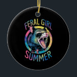 Feral Girl Summer Opossum Gefärbte Krawatte Raccoo Keramik Ornament<br><div class="desc">Feral Girl Summer Opossum Gefärbte Krawatte Raccoon</div>