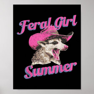 Feral Girl Summer Retro Possum Funny Meme Poster