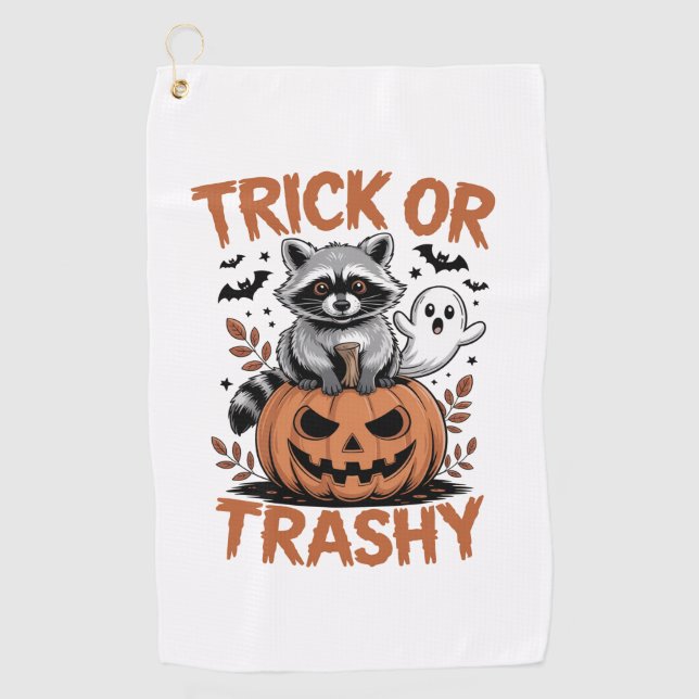 Feral Halloween Trick oder Trashy Golfhandtuch (Vorderseite)