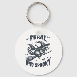 Feral und Spooky Raccoon Hexenhut Halloween Funny Schlüsselanhänger