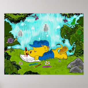Ferald Zeichnend am Wasserfall Poster