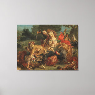Ferdinand Delacroix Vintage Löwenjagd Leinwanddruck