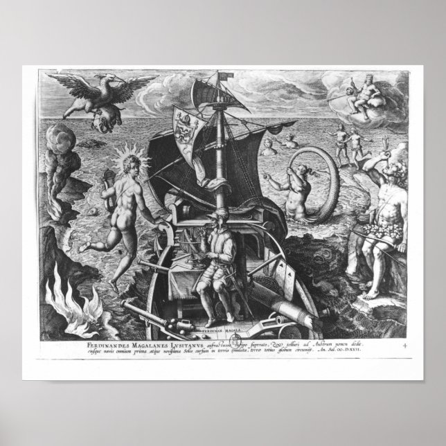 Ferdinand Magellan an Bord seiner Karawelle, 1522 Poster (Vorne)