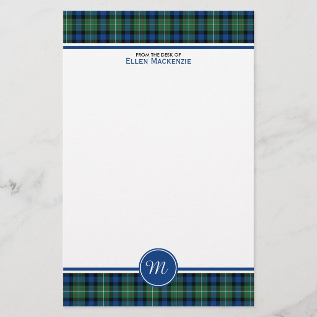 Ferguson Clan Tartan Blue und Green Monogram Briefpapier (Vorderseite)