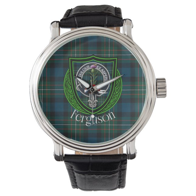 Ferguson Scottish Clan Tartan & Crest Armbanduhr (Vorderseite)