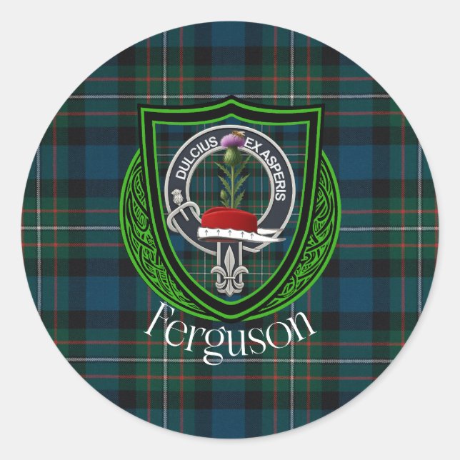 Ferguson Scottish Clan Tartan & Crest Runder Aufkleber (Vorderseite)