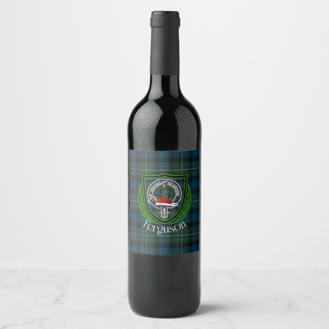 Ferguson Scottish Clan Tartan & Crest Weinetikett (Vorderseite)