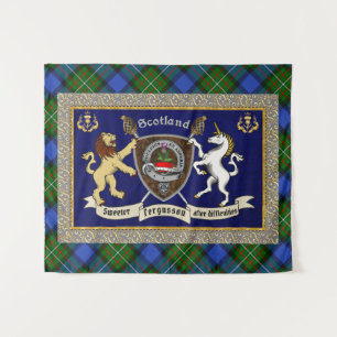 Fergusson Clan Abzeichen & Tartan w/Motto Wandteppich