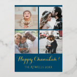 Ferien 4 Fotos Happy Chanukah Family Blue Foil Folien Feiertagskarte<br><div class="desc">Schnelle und unkomplizierte Urlaubskarte,  um Familie und Freunde während der Ferienzeit zu schicken.</div>