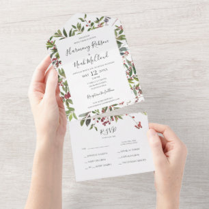 Ferien Chic Botanisch Weiß Siegel und Versand All In One Einladung