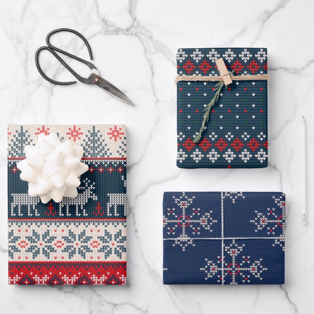 Ferien-Imitate Strick Patente Weihnachten Personal Geschenkpapier Set (Vorderseite)