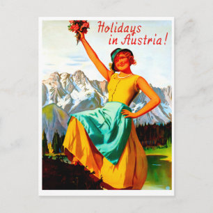 Ferien in Österreich, Blume, Vintag Postkarte