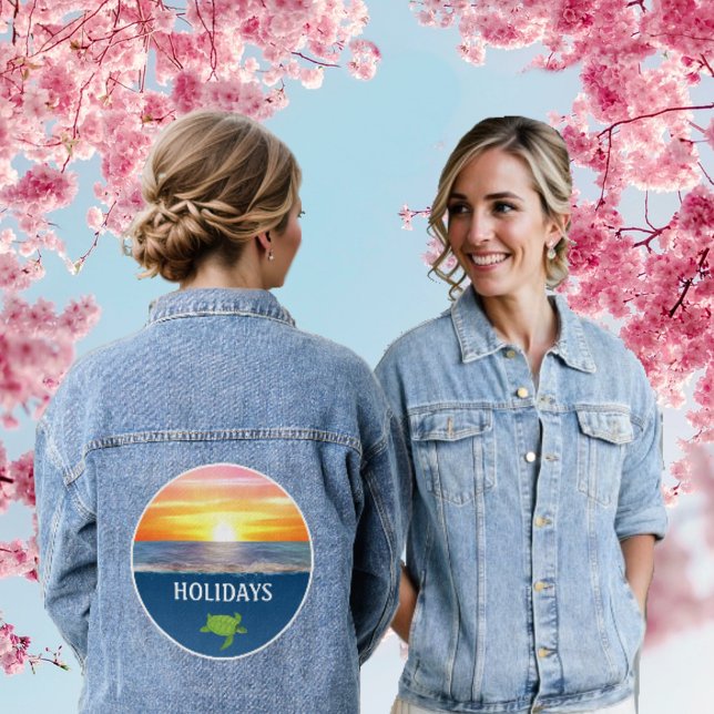 Ferien in Ozean, Sonne und Meeresschildkröten Jeansjacke (Von Creator hochgeladen)